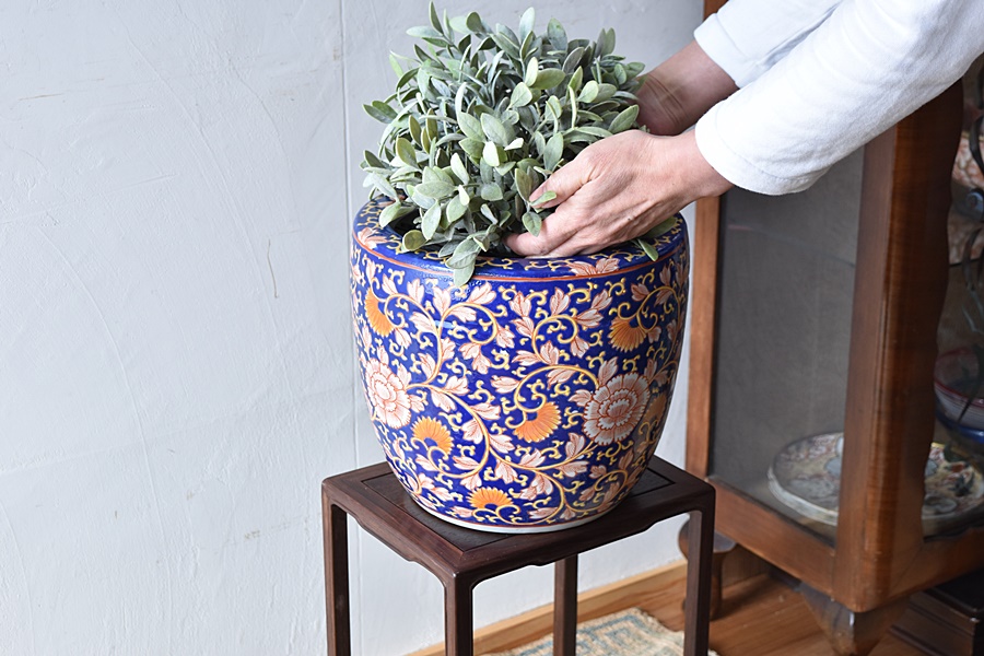 伊万里 色絵 花唐草 十錦手 火鉢 No1 - 生活骨董と古布のアンティーク