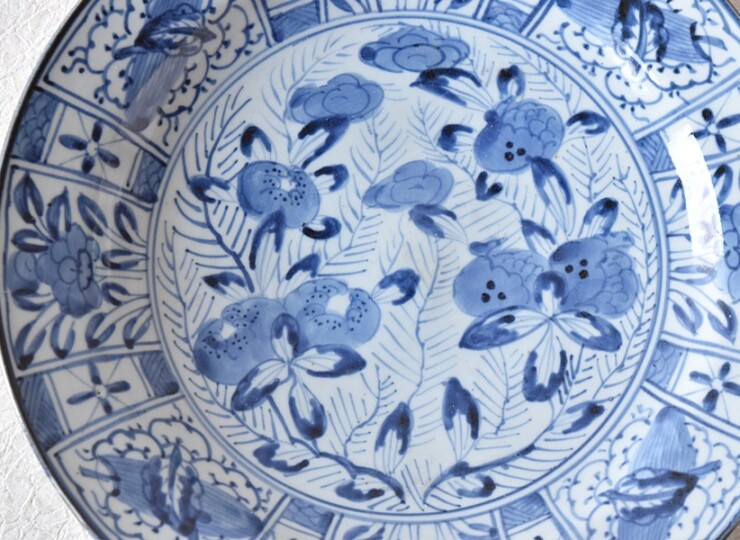古伊万里 染付 芙蓉手 柘榴立涌文 大皿 - 生活骨董と古布の