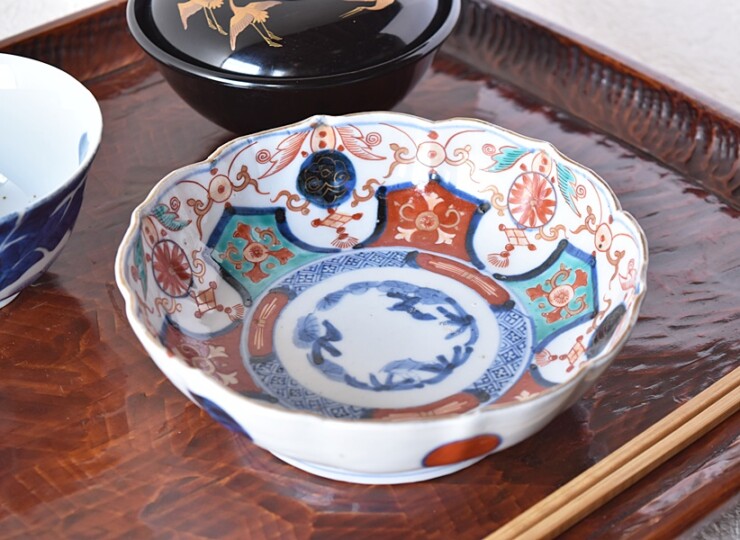 伊万里焼 赤玉瓔珞紋 鉢 絵付け】骨董 アンティーク インテリア 伊万里