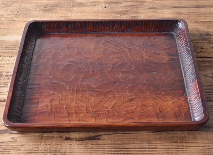 天然木製漆塗 讃岐彫 刳り貫き盆 会席膳 5客セット - 生活骨董と古布