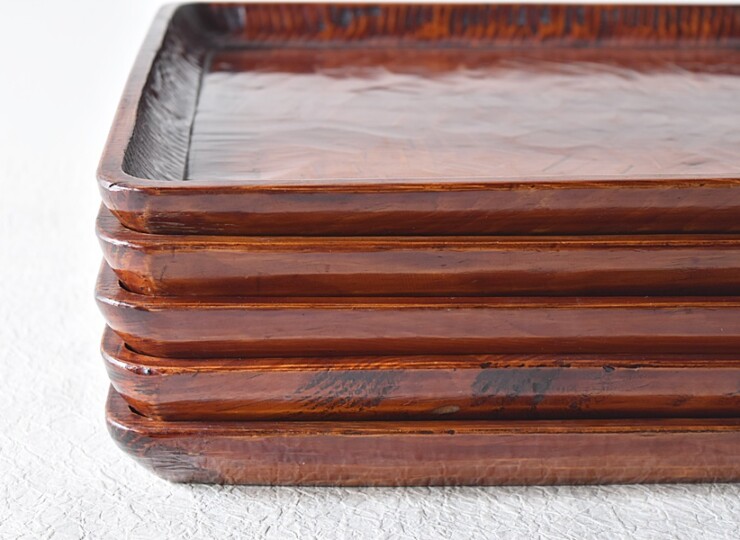 天然木製漆塗 讃岐彫 刳り貫き盆 会席膳 5客セット - 生活骨董と古布