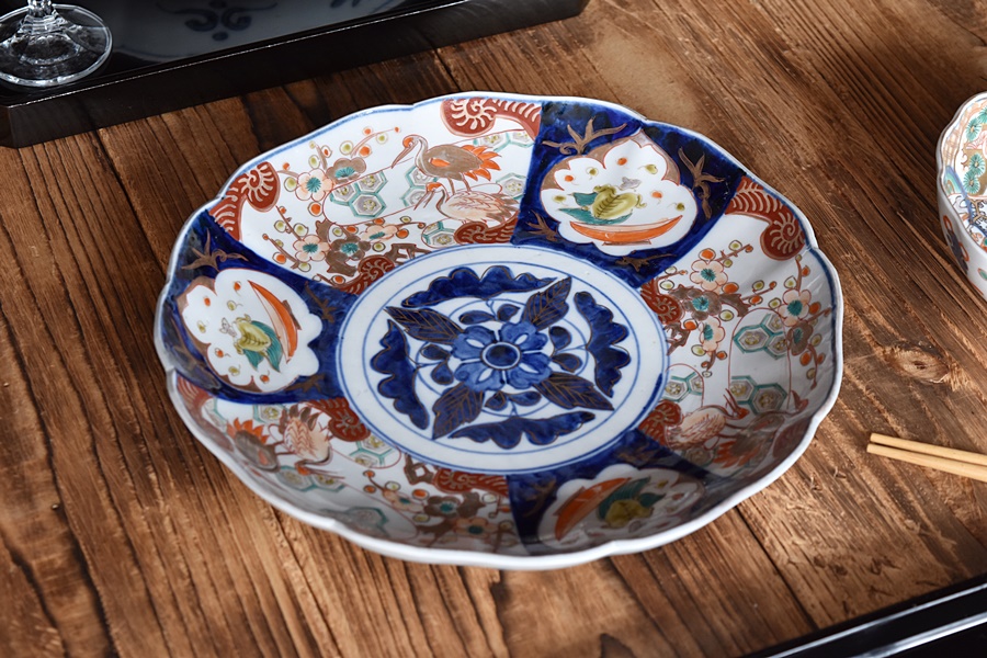 古伊万里 色絵 金彩 八角鉢 中鉢 深皿 盛皿 5客 有田焼 青藍窯 金彩古