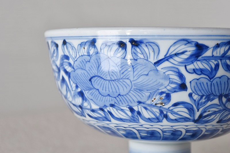 骨董 古伊万里 盃洗 線描き 染め付け 器 物入れ 花唐草 鉢 菓子器 骨董