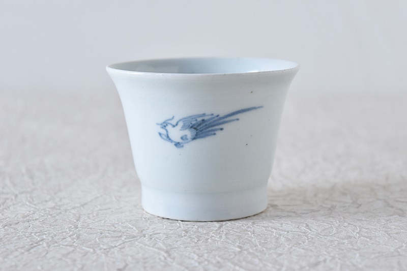 古伊万里 染付 三本竹と尾長鶏 広東型 蕎麦猪口 - 生活骨董と古布の