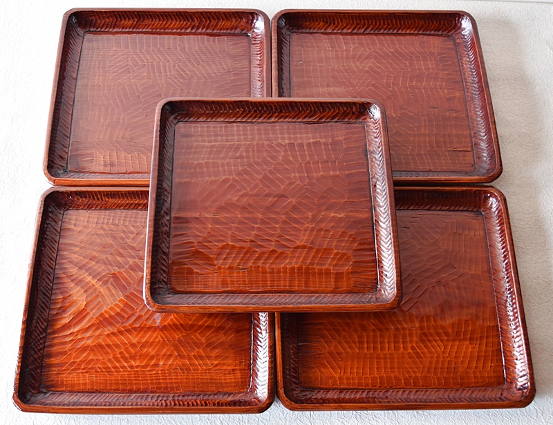 天然木製漆塗 讃岐彫 刳り貫き盆 会席膳 5客セット - 生活骨董と古布