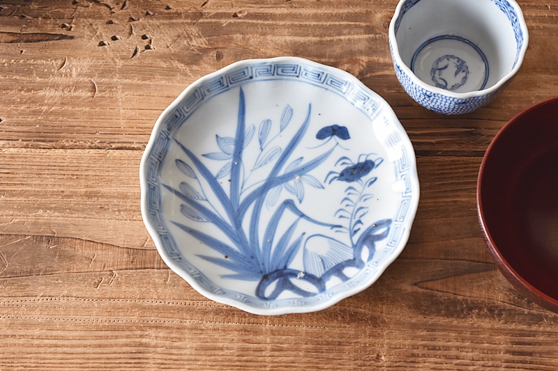 現状品】古伊万里 染付 花蝶柄 菓子鉢10個セット アンティーク レトロ