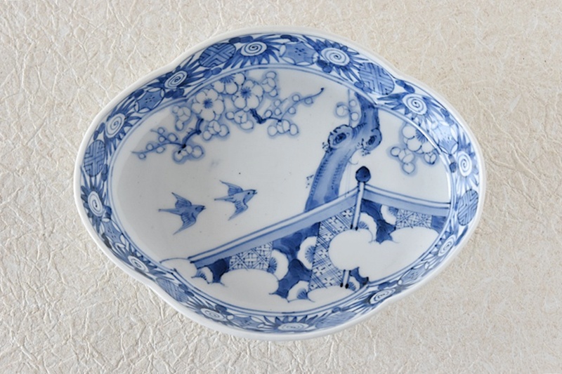 骨董 アンティーク 古伊万里 色絵 麒麟図 木瓜形 変形皿 向付 膾皿 3枚