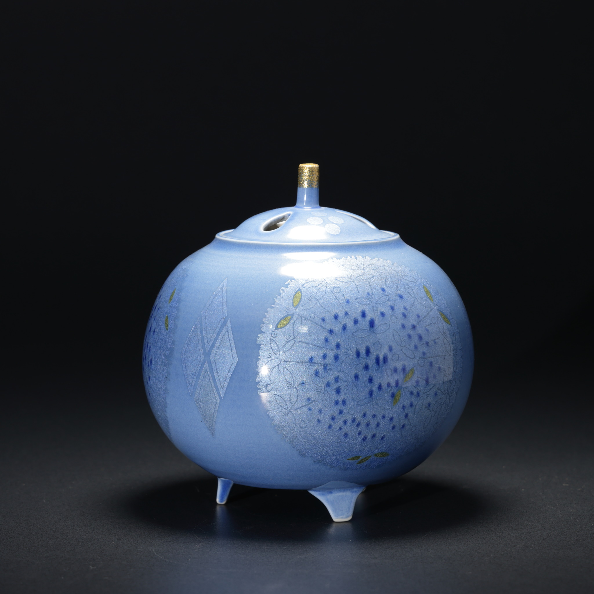 中田一於作 淡青釉裏銀彩香炉 - 古好屋