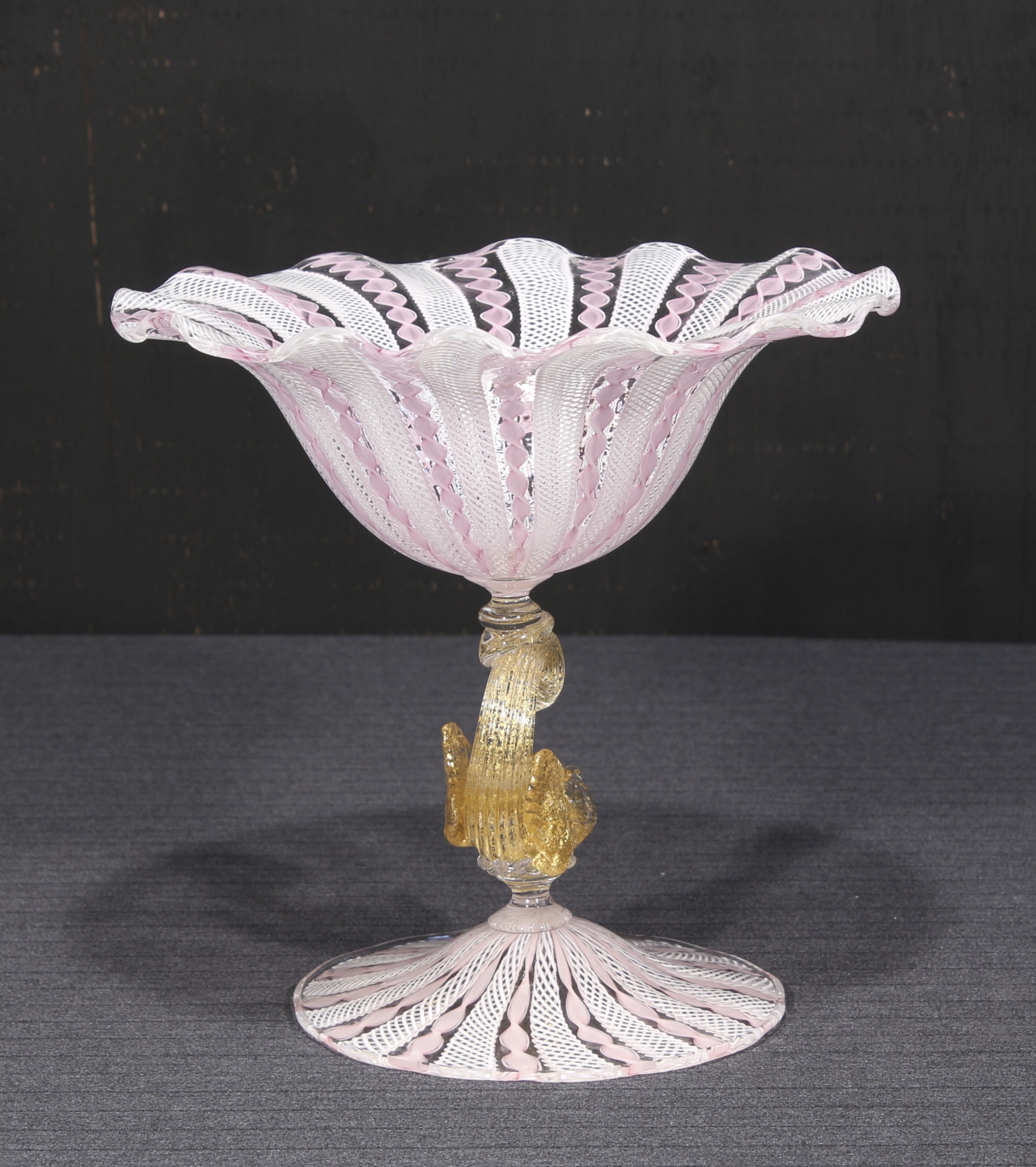 ベネチアグラス 白赤レースコンポート - 古好屋