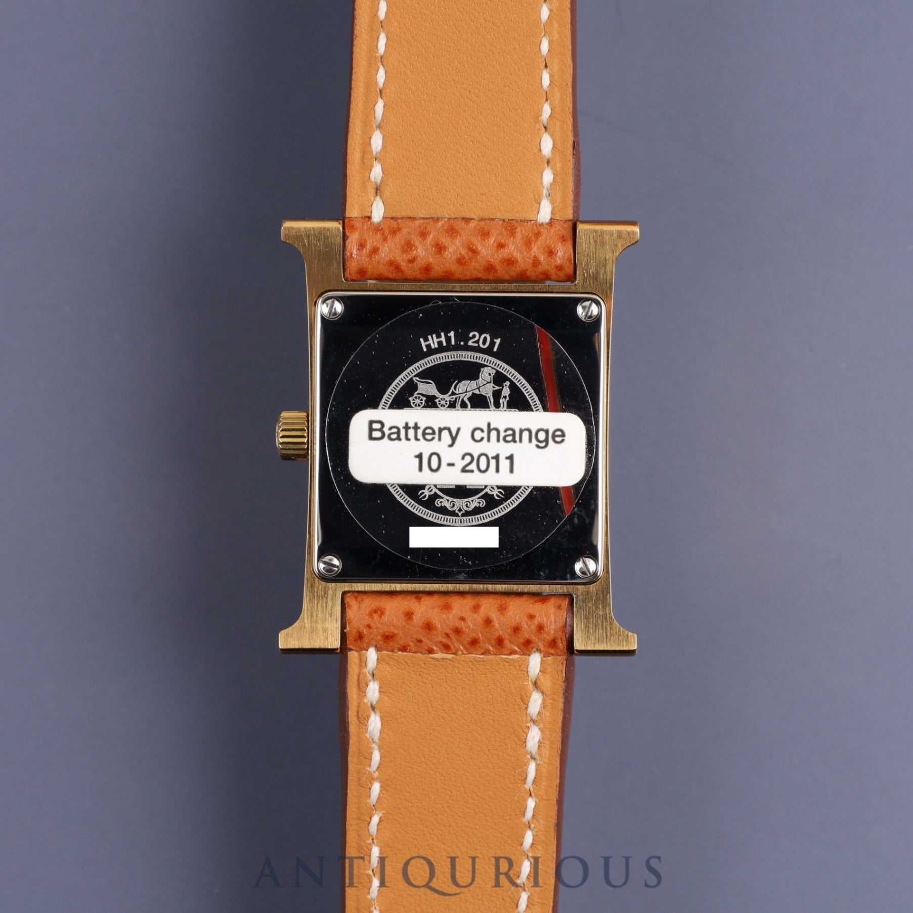 Hermes H Watch HH1.201 Quartz SS Leather Genuine Buckle (GP