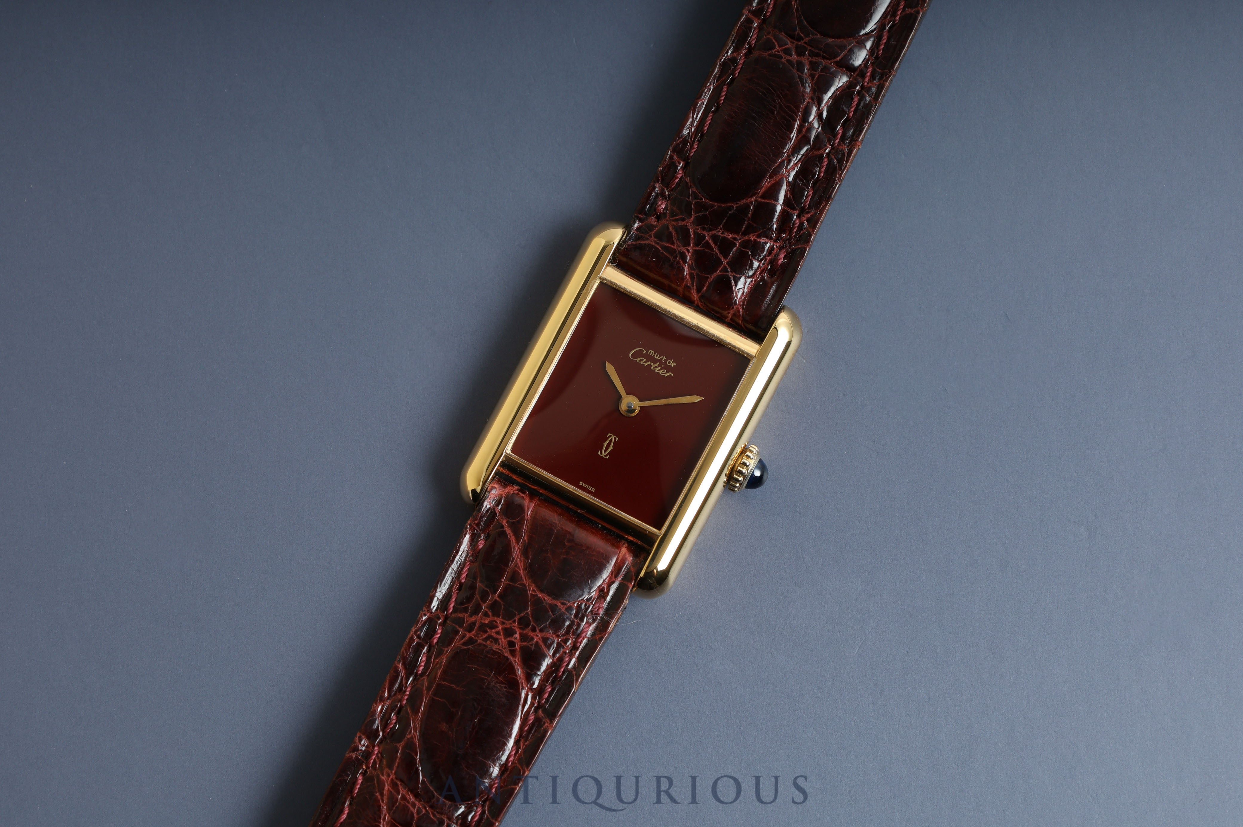 カルティエ マストタンクSM 手巻き ボルドー文字盤 純正尾錠 純正