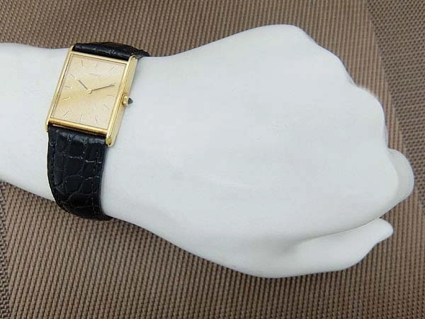 JA-2865| セイコー クオーツ 5P30-5500 18KT 薄型スクエア 槌打ち模様