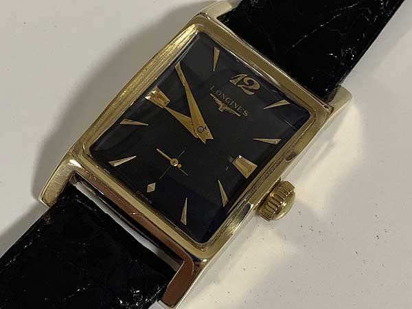 L-2464| ロンジン レクタンギュラー 14金無垢 黒文字盤