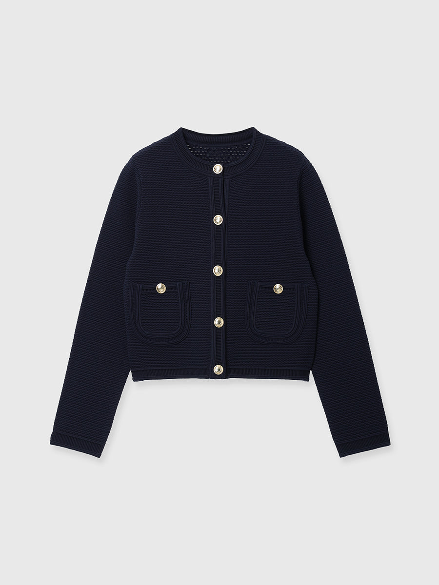 ノーカラーラーベンニットジャケット