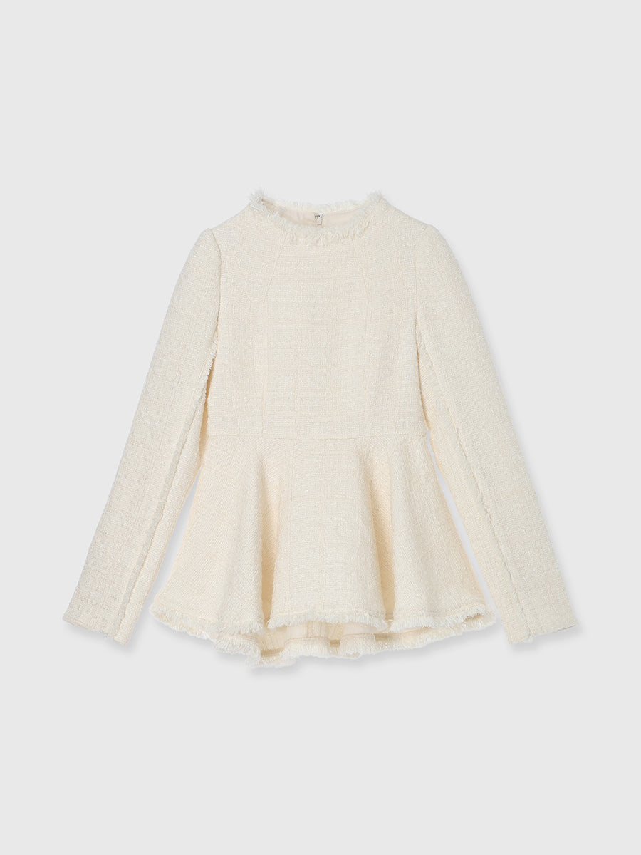 ツイードペプラムブラウス