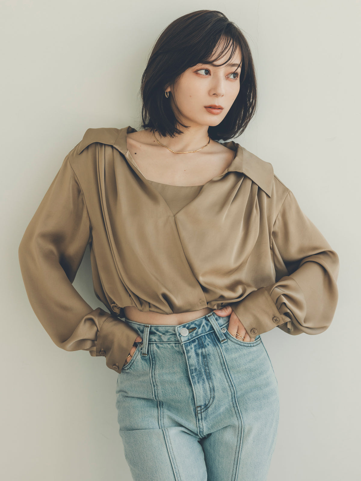 キャミレイヤードカシュクールブラウス