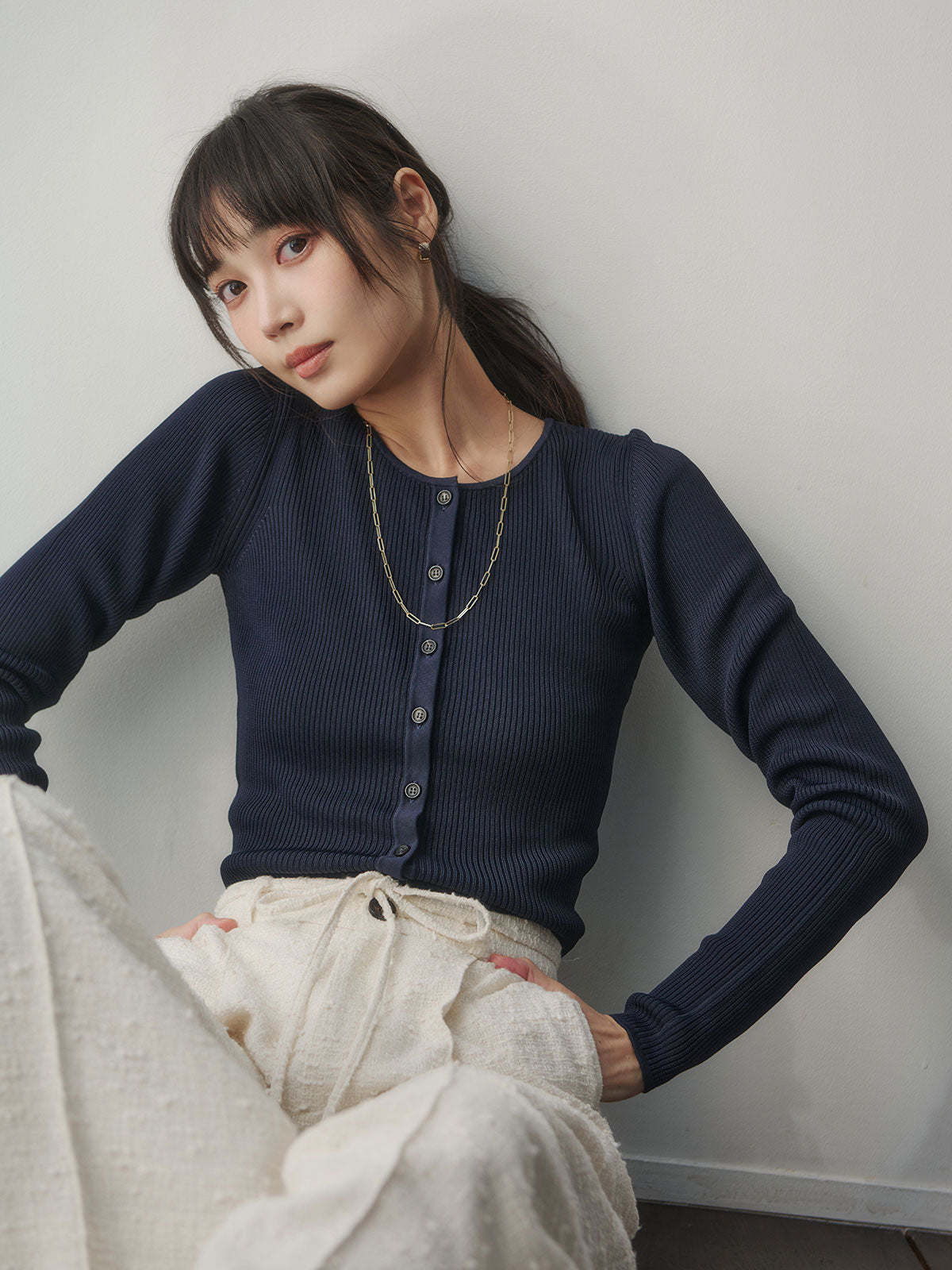 リュクスビスコースリブニットカーディガン