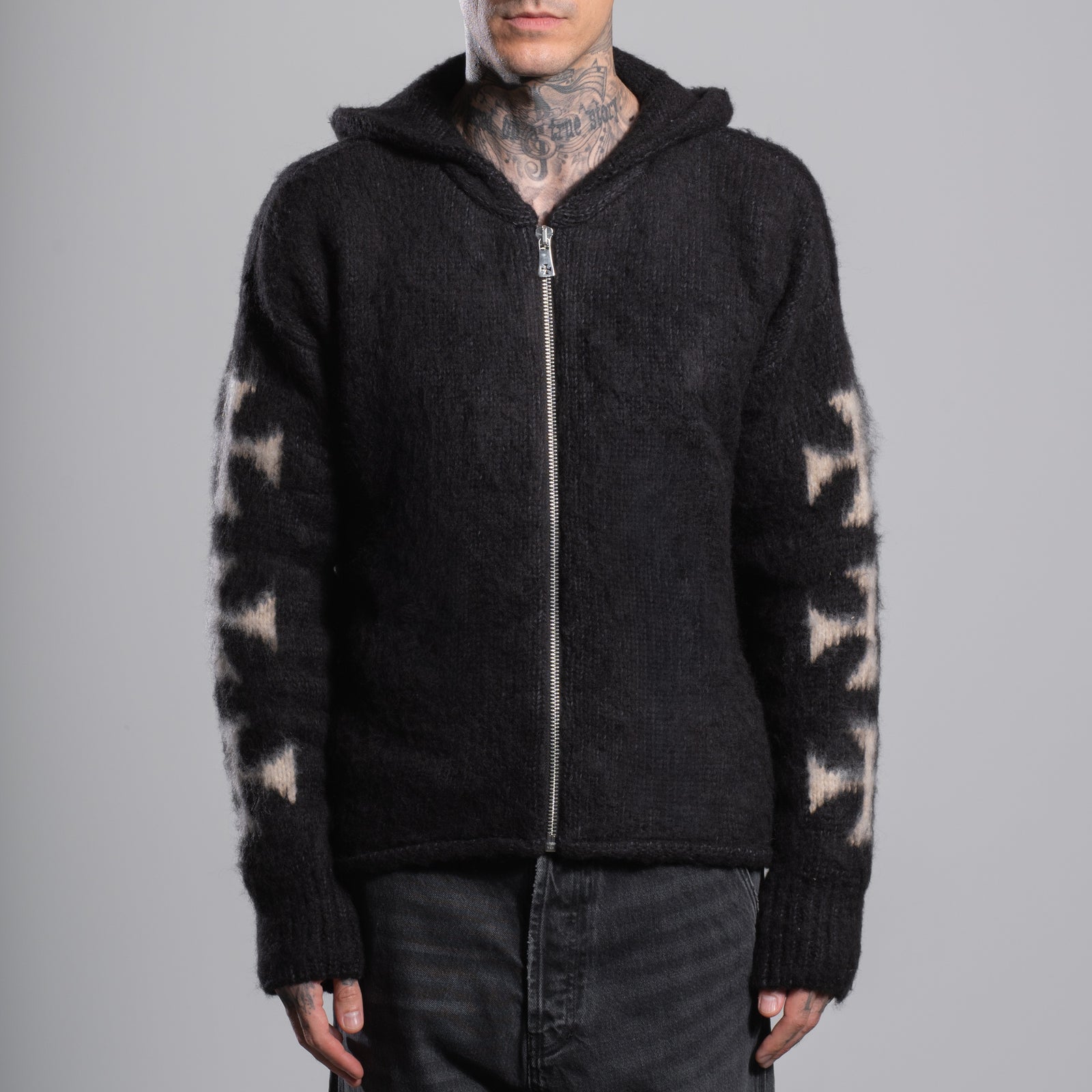 BRUSHED CROSS ZIP KNIT HOODIE - ASKYURSELF