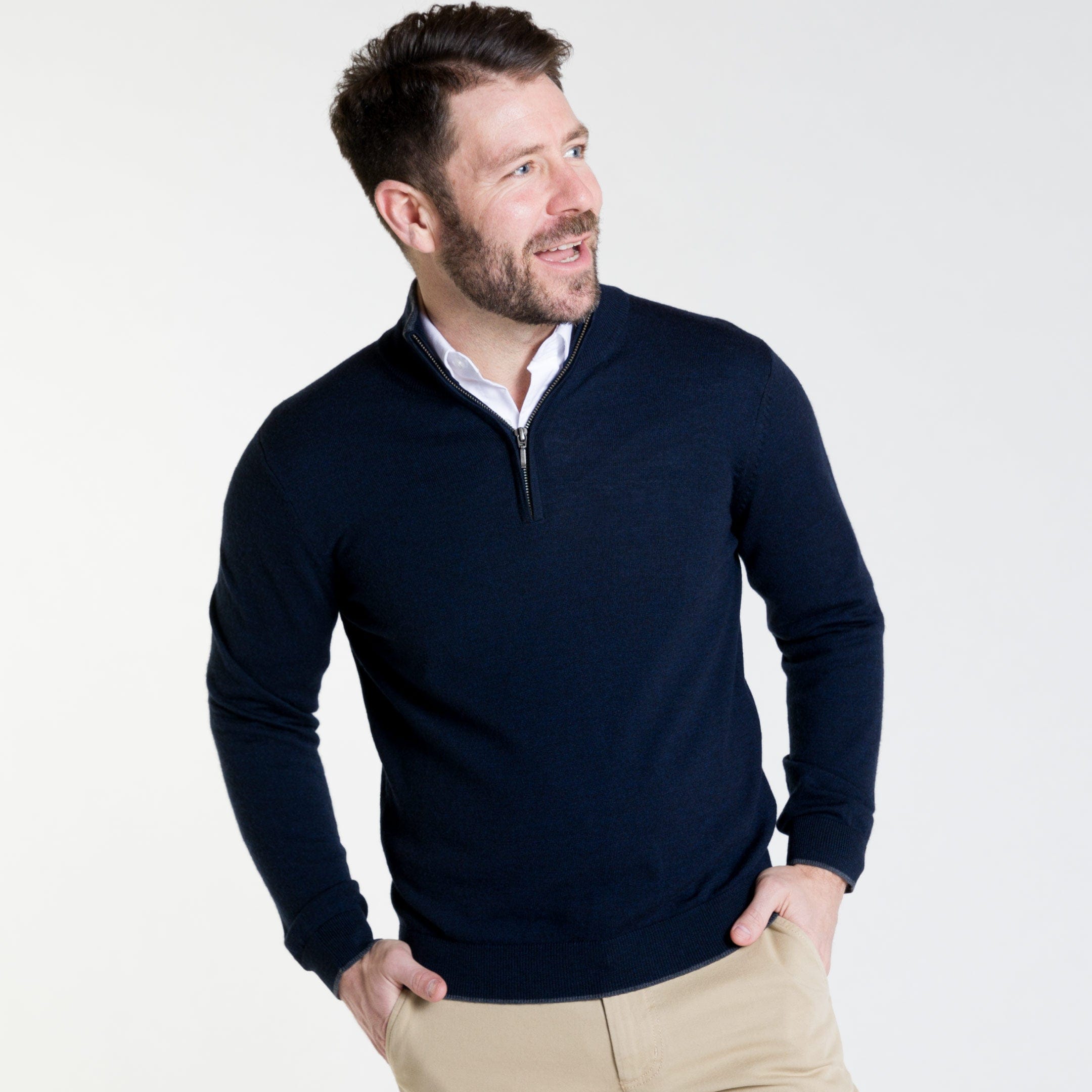 Buy Navy Merino Quarter-Zip Sweater for Short Men | Ash & Erie