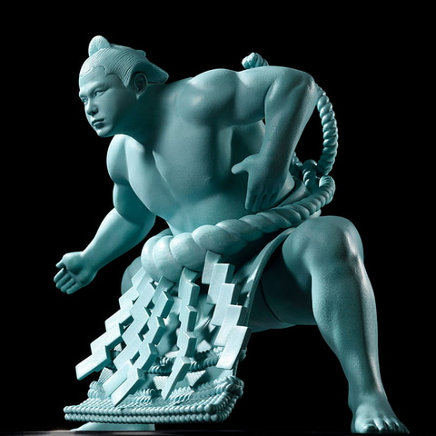 ウルフこと千代の富士氏の力強い土俵入りの雄姿が銅像風に立体化