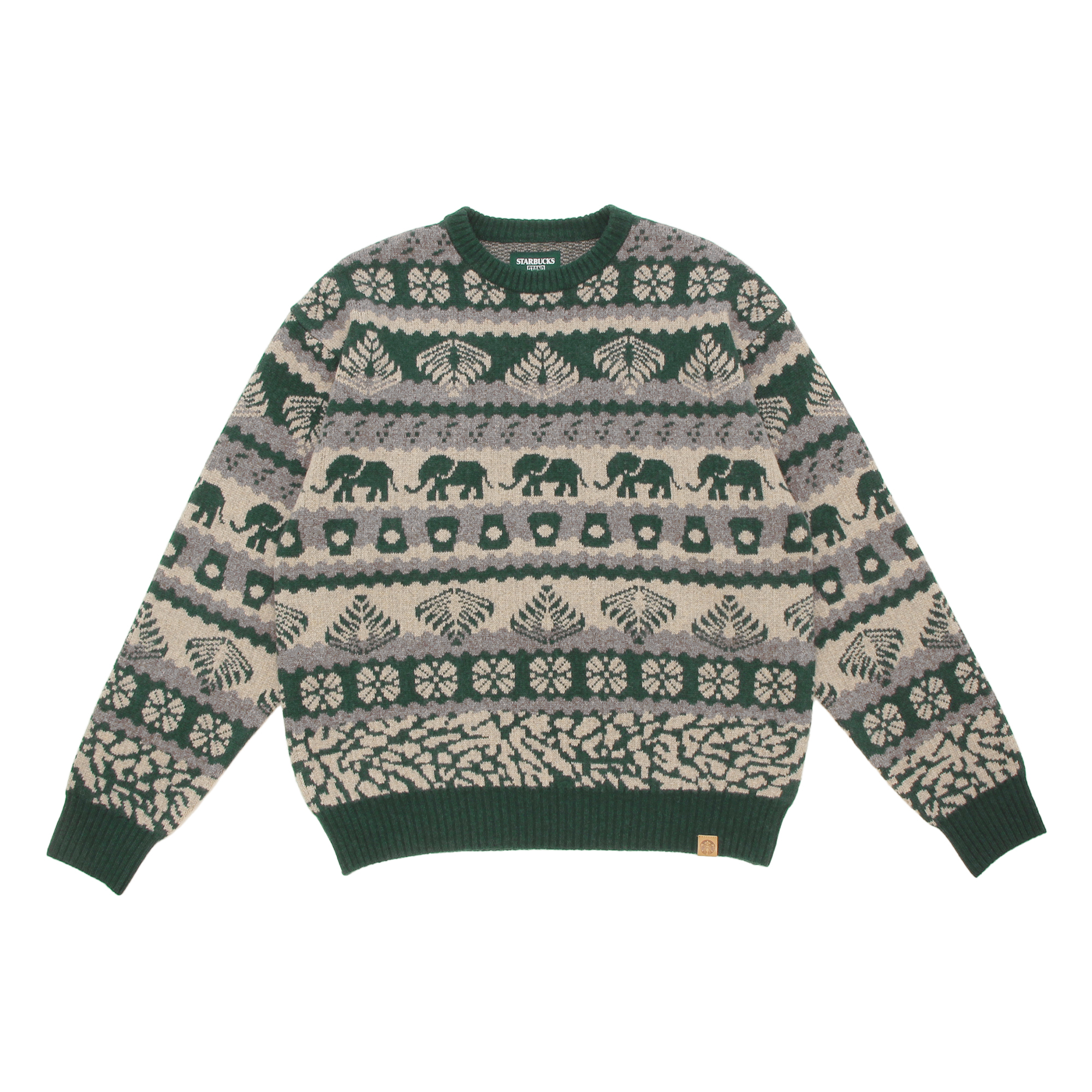 STARBUCKS STAND by BEAMS ジャカードクルーニット グリーン|グッズ