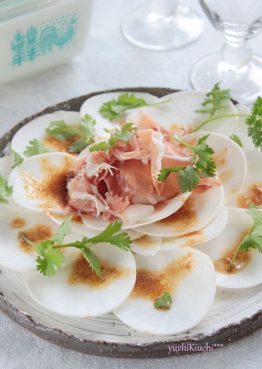 かぶのカルパッチョ§オリーブわさび醤油、おつまみに・サラダに