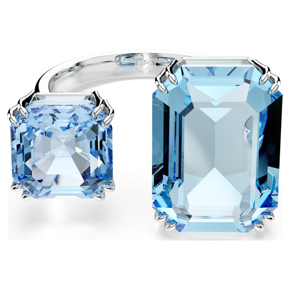Millenia open ring, Octagon cut, Blue, Rhodium plated | Swarovski