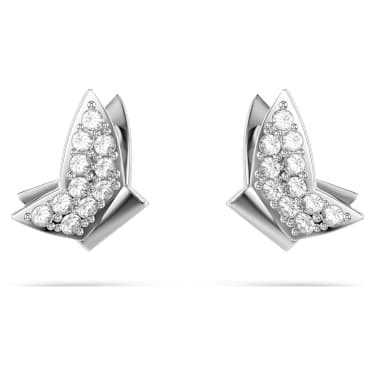 Idyllia Lilia stud earrings, Butterfly, White, Rhodium plated