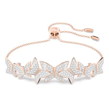 Idyllia Lilia bracelet, Butterfly, White, Rose gold-tone plated
