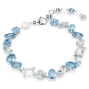 Gema bracelet, Mixed cuts, Blue, Rhodium plated | Swarovski