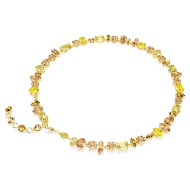 Gema necklace, Mixed cuts, Yellow, Gold-tone plated | Swarovski
