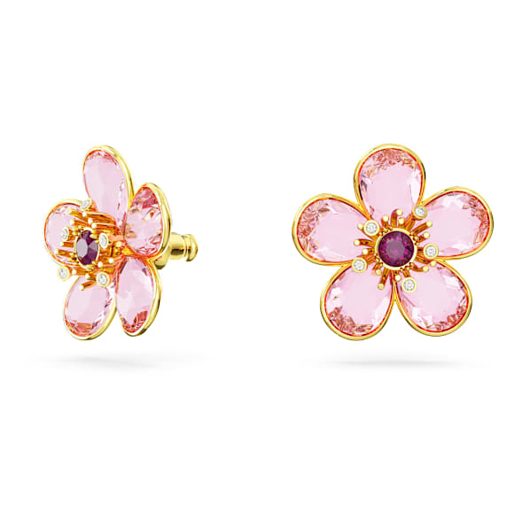 Florere stud earrings, Flower, Pink, Gold-tone plated | Swarovski