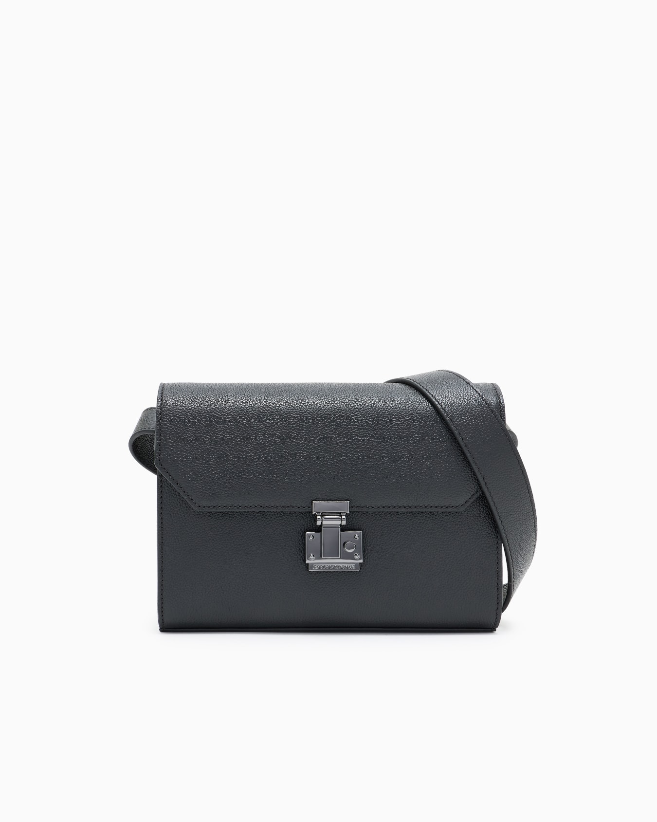 フラップ付きショルダーバッグ タンブルレザー | Emporio Armani