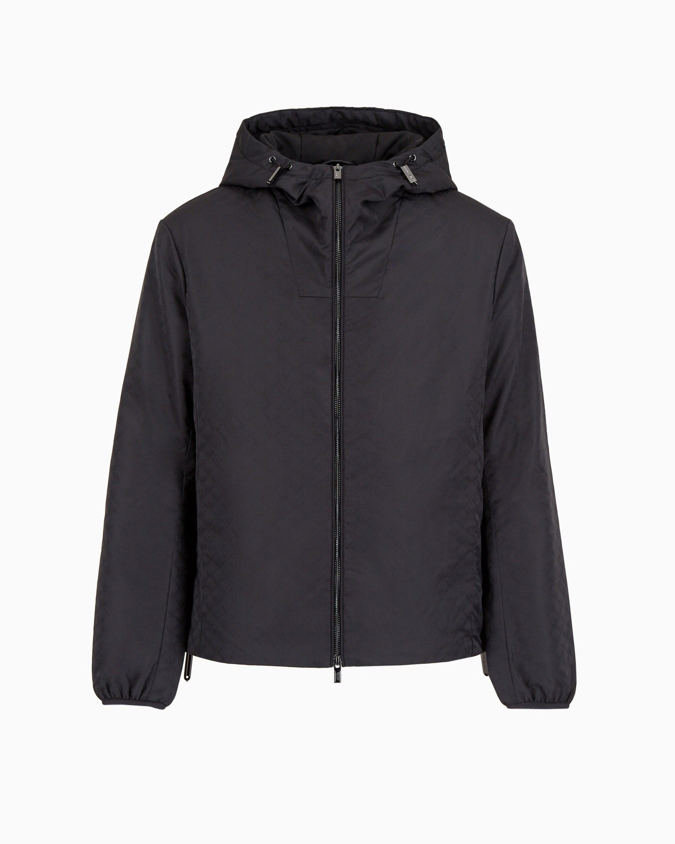 Nylon jacket with hood and zip, with all-over jacquard eagle
