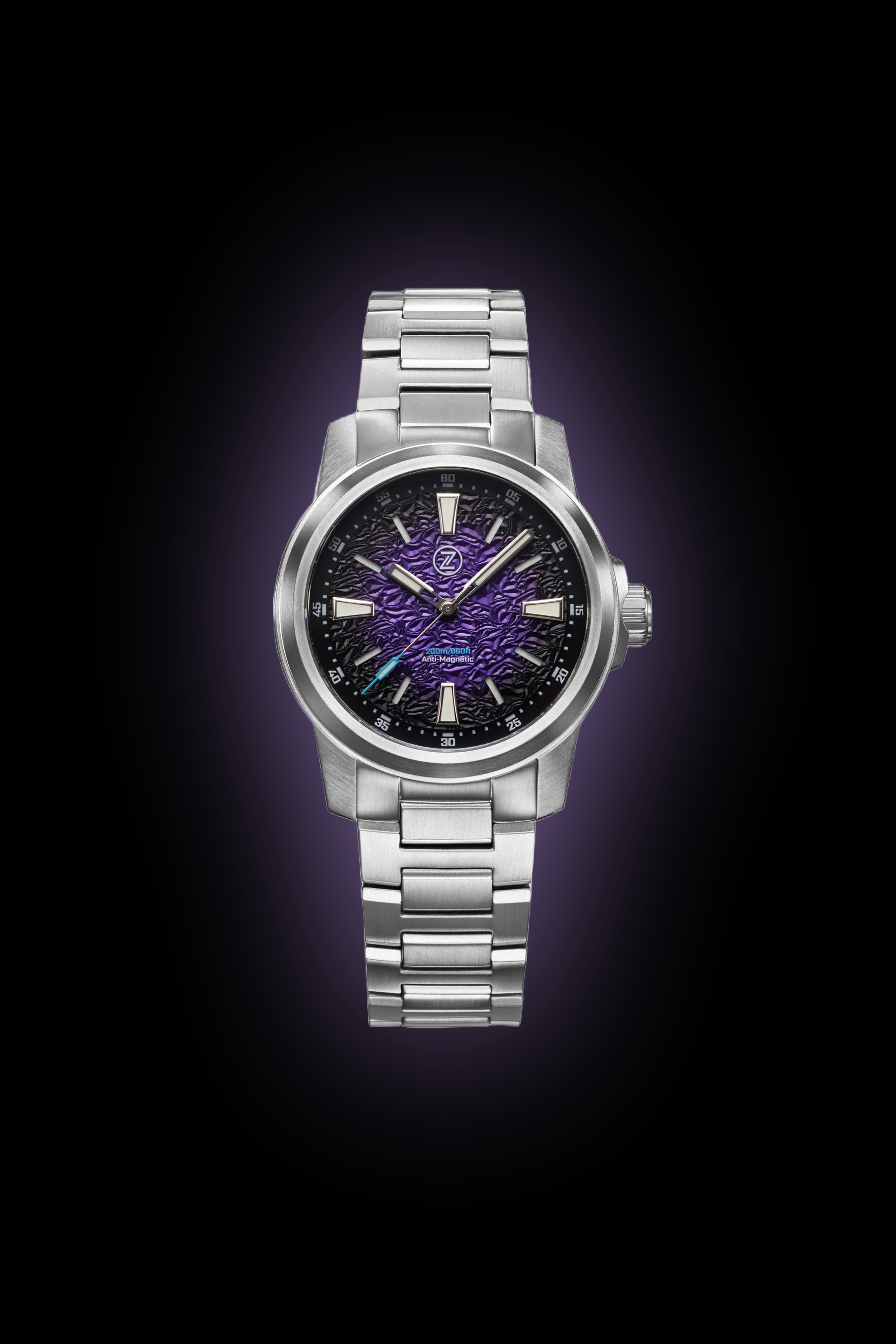 Zelos Aurora Field 38 mm Diver Ti Granite textured, Fumé Midnight