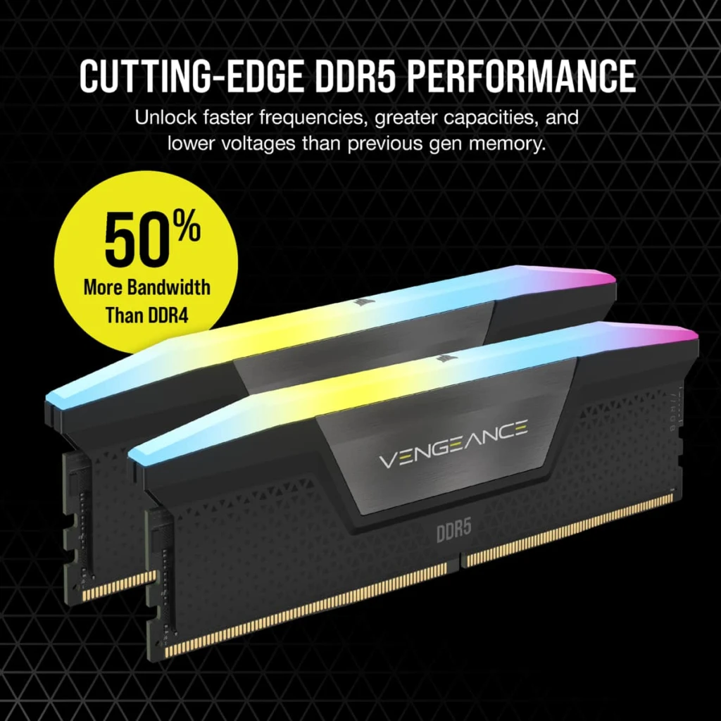 VENGEANCE® RGB 32GB (2x16GB) DDR5 DRAM 6400MHz C32 Memory Kit — Black