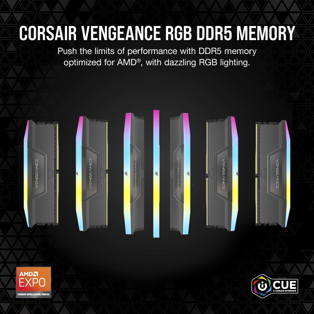 VENGEANCE® RGB 32GB (1x32GB) DDR5 DRAM 5200MT/s CL40 AMD EXPO