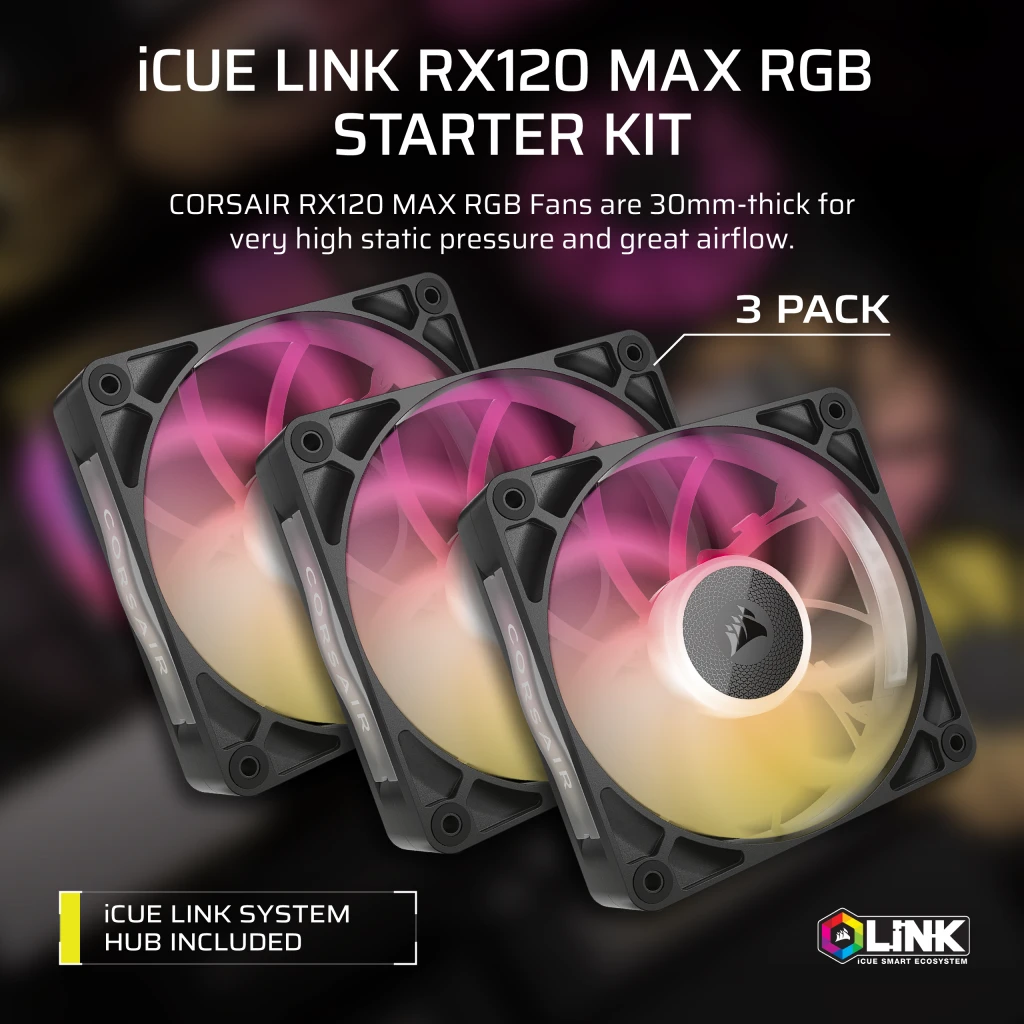 iCUE LINK RX120 MAX RGB 120mm PWM Thick Fans Starter Kit