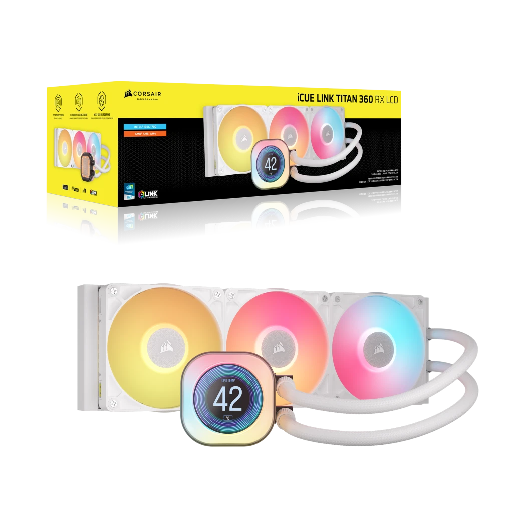 iCUE LINK TITAN 360 RX LCD Liquid CPU Cooler - White