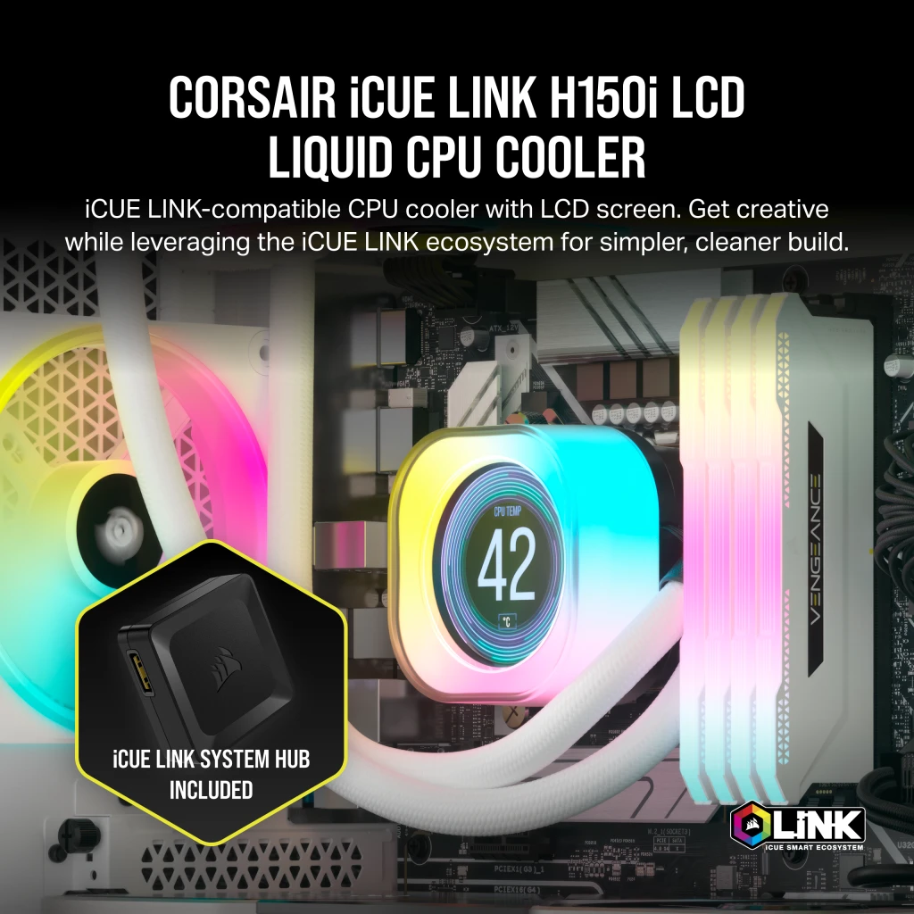 iCUE LINK H150i LCD Liquid CPU Cooler, White