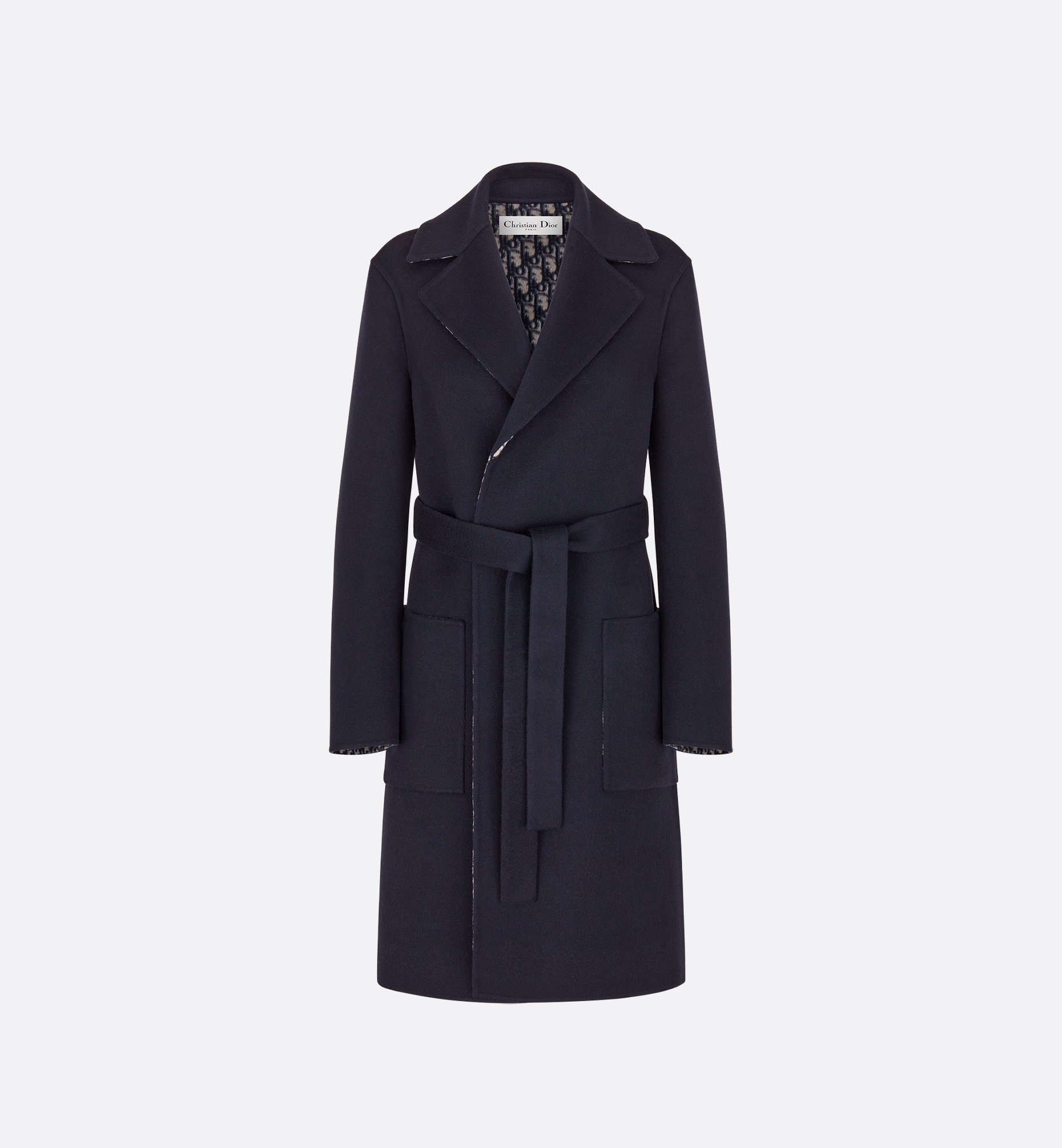 Coat with Belt Blue Double-Sided Virgin Wool | DIOR