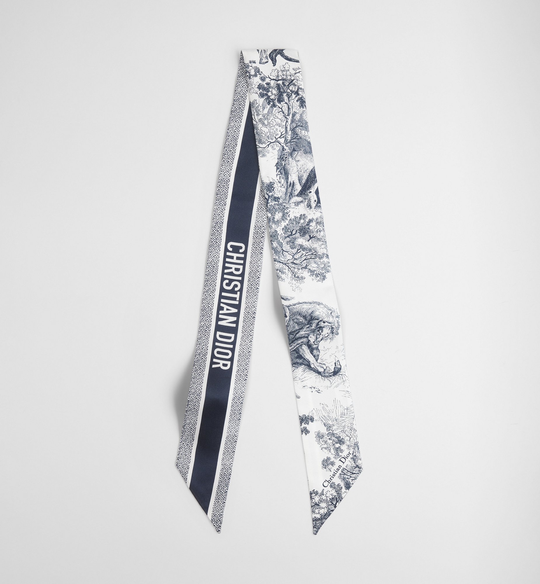 Toile de Jouy Sauvage Mitzah Scarf Ivory and Navy Blue Silk Twill