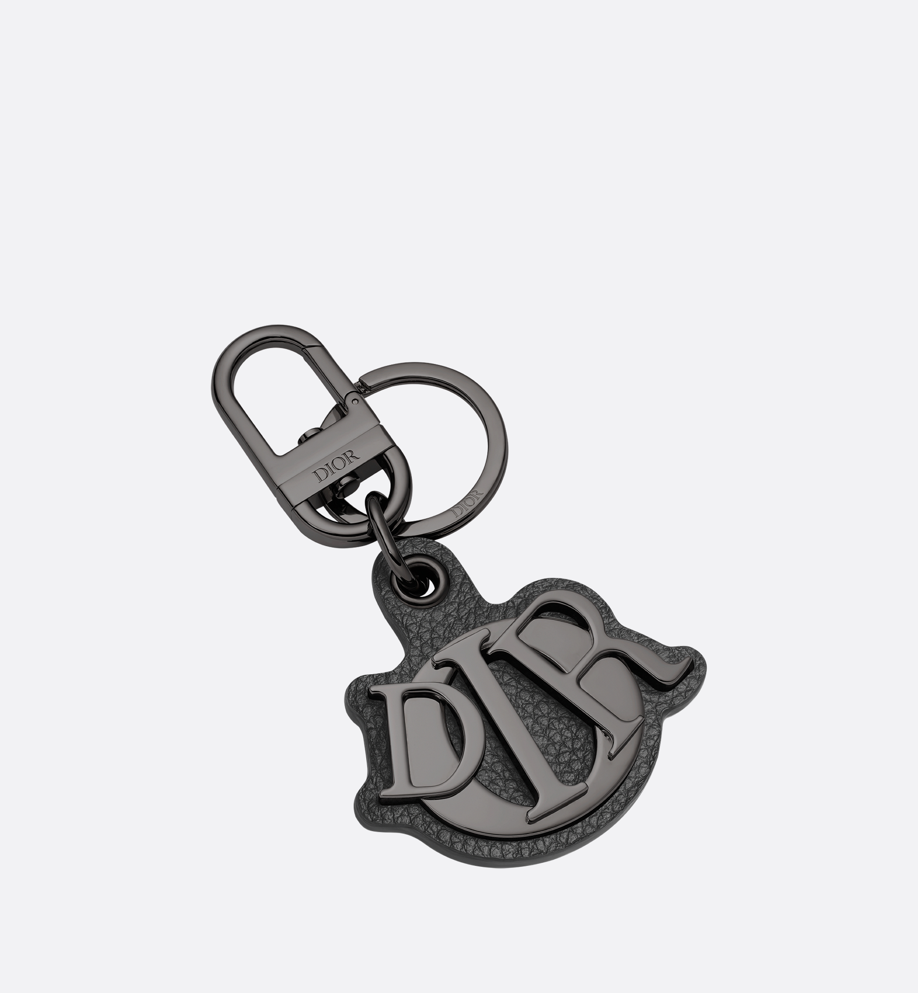 Dior Charm Key Ring Black Grained Calfskin and Ruthenium-Finish