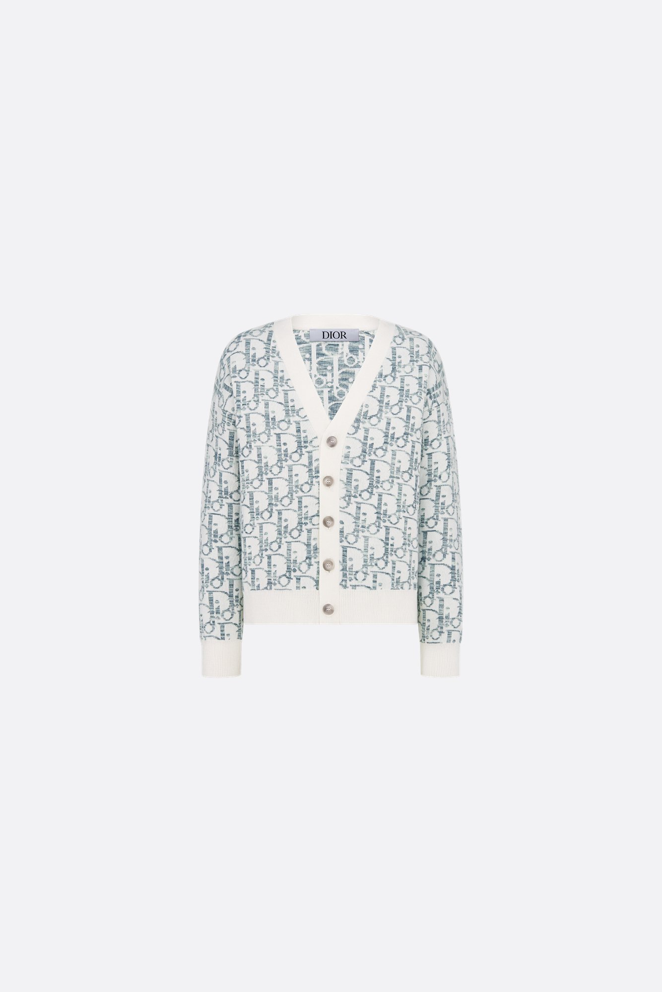 Kids' Cardigan Ivory Cotton Knit with Green and Blue Jacquard Dior