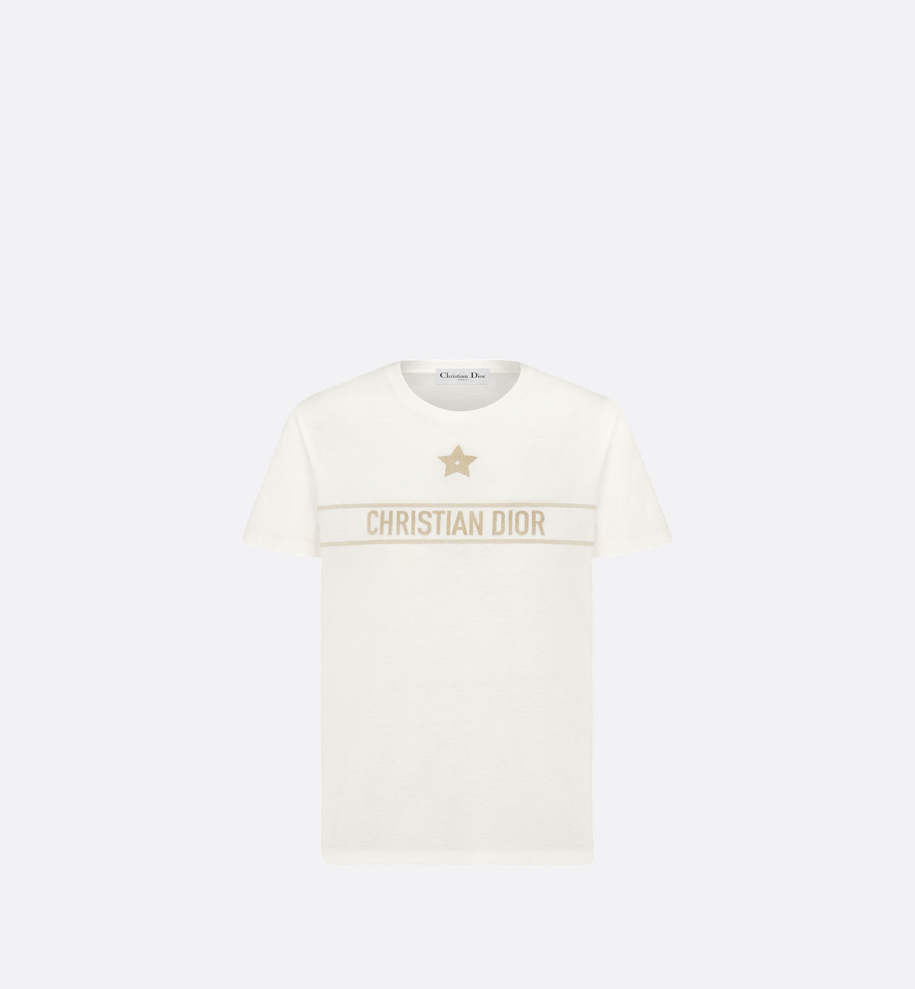 Embroidered T-Shirt Ecru and Gold-Tone Cotton-Blend Jersey | DIOR
