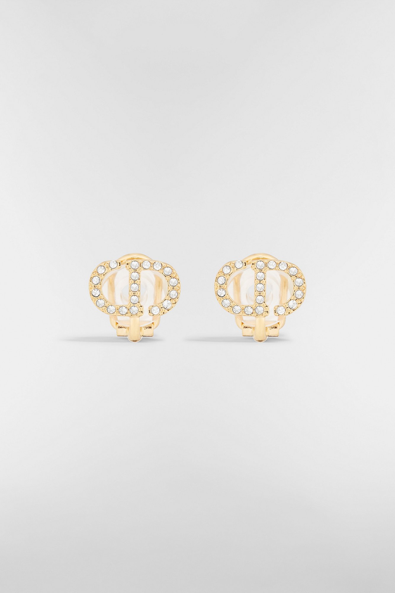 Petit CD Clip-On Stud Earrings Gold-Finish Metal and White