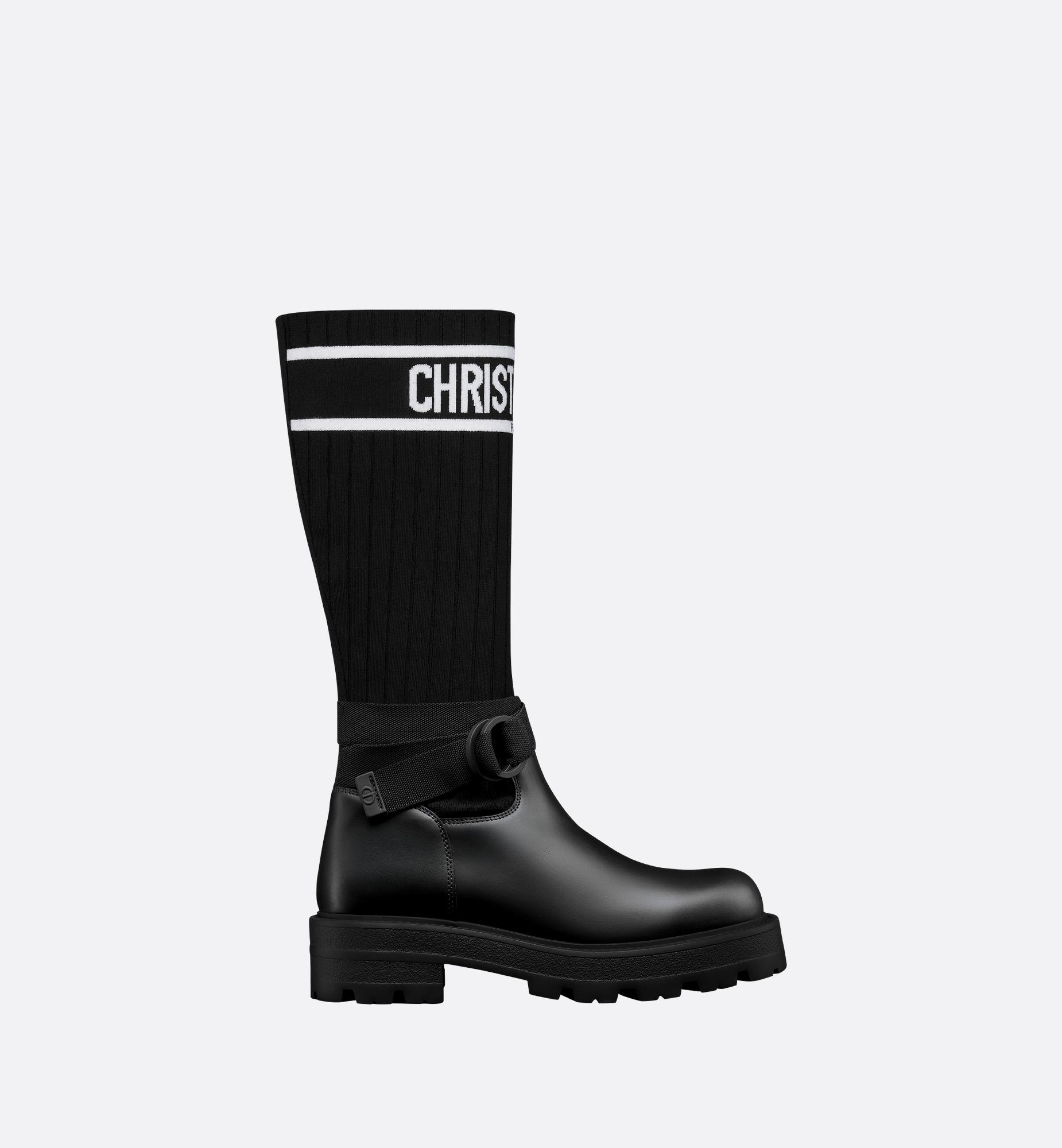 D-Major Boot Black Calfskin with Black and White Technical Knit | DIOR