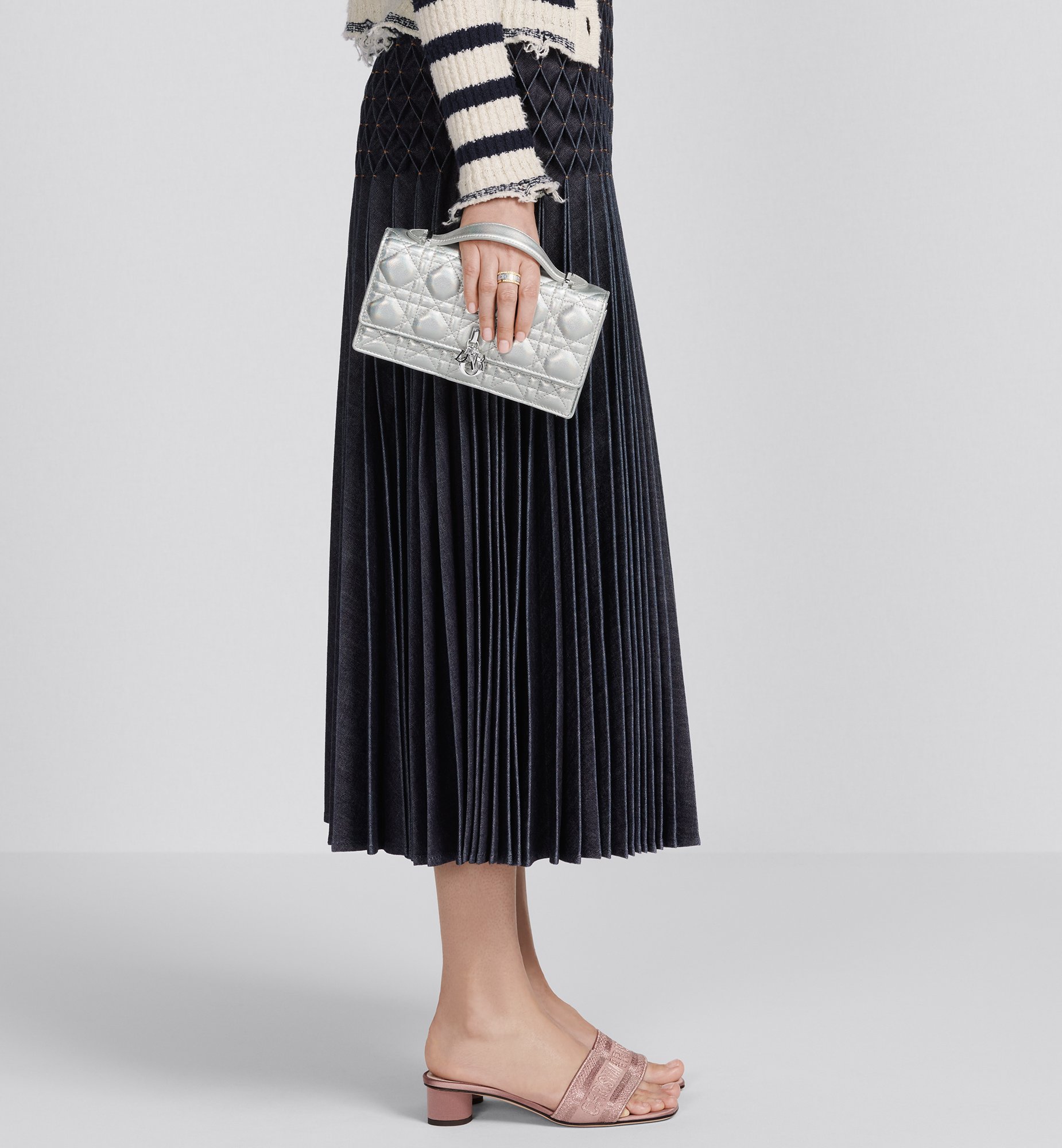 My Dior Mini Bag Iridescent Metallic Silver-Tone Cannage Lambskin