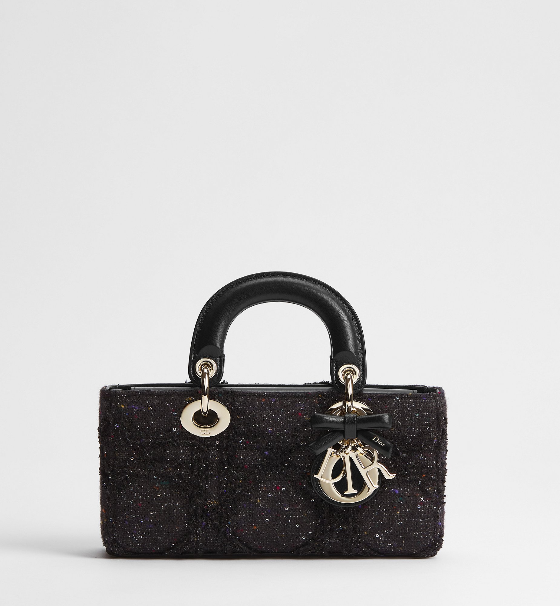 Small Lady D-Joy Bag Black Multicolor Cannage Tweed Embroidered