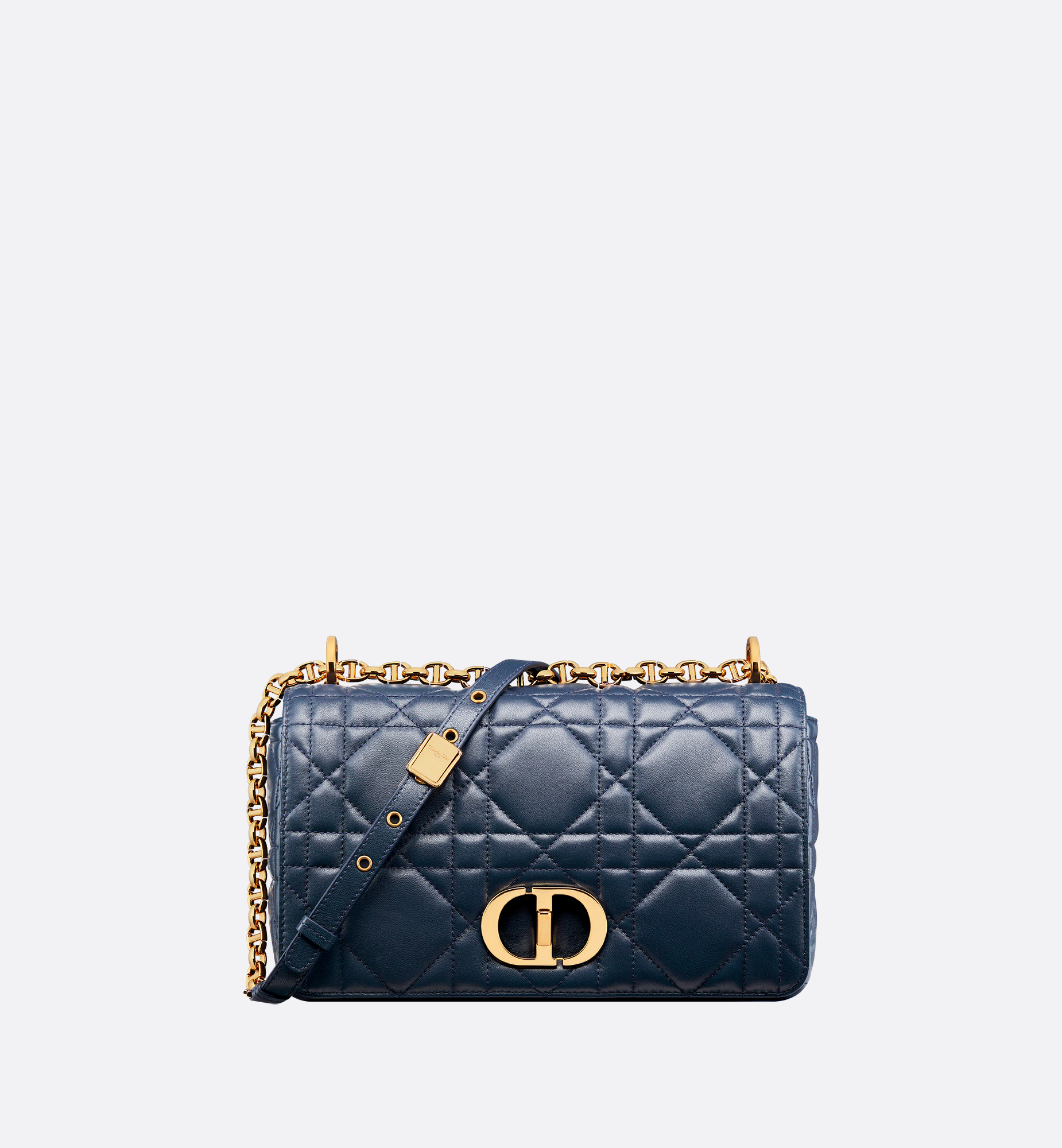 Medium Soft Dior Caro Bag Deep Ocean Blue Macrocannage Lambskin | DIOR